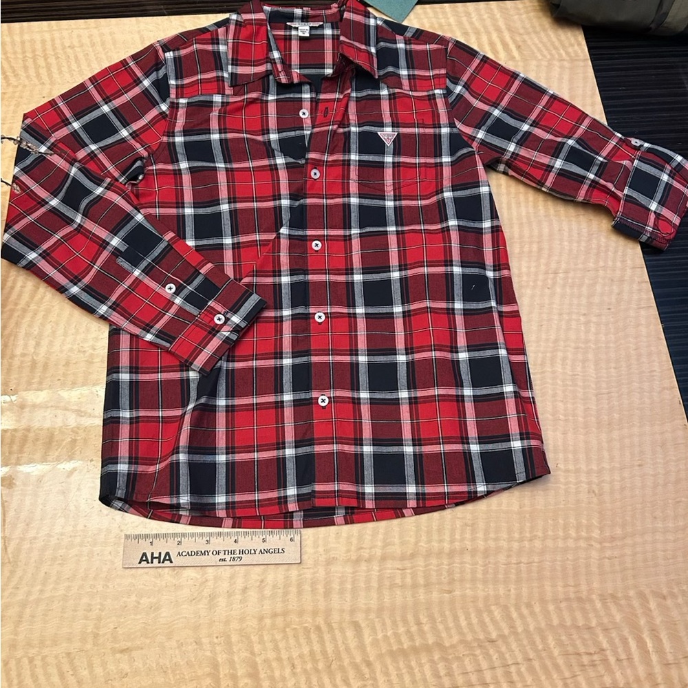 Guess Red and Black Plaid Kids Shirt